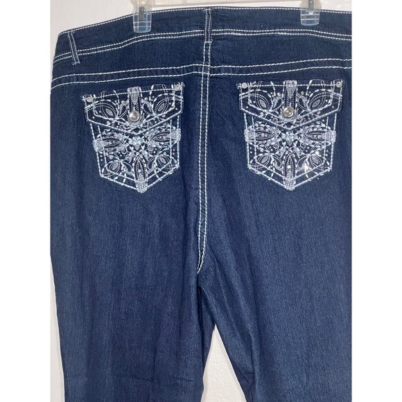 Faded Glory 24W Womens Embroidered Pocket Dark Wash Bootcut Jeans Plus Size - Picture 7 of 13